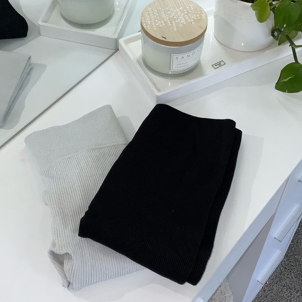 Black and Gray Ribbed Knit Pants